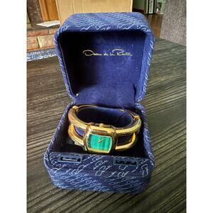 Vintage Oscar De La Renta 29mm Quartz Green Dial Cuff Band Watch 162g